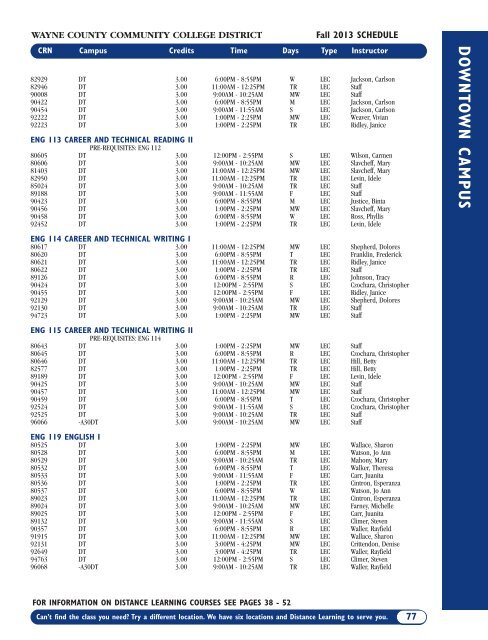 Fall 2013 Academic Schedule - Wayne County Community College