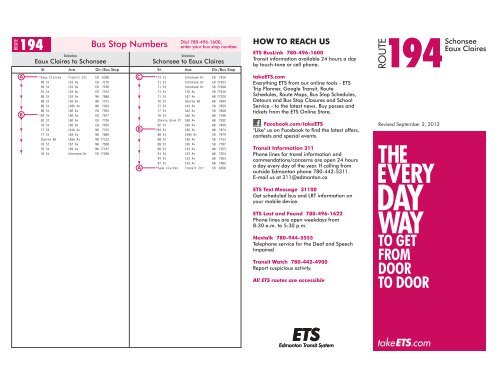194 Bus Route Map Route 194 Schedule And Map - City Of Edmonton