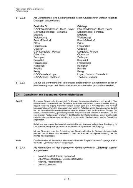 Regionalplan Chemnitz - Erzgebirge Fortschreibung