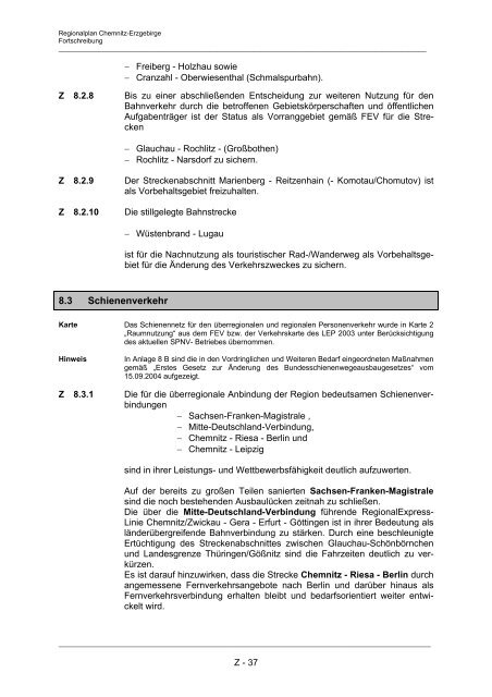 Regionalplan Chemnitz - Erzgebirge Fortschreibung