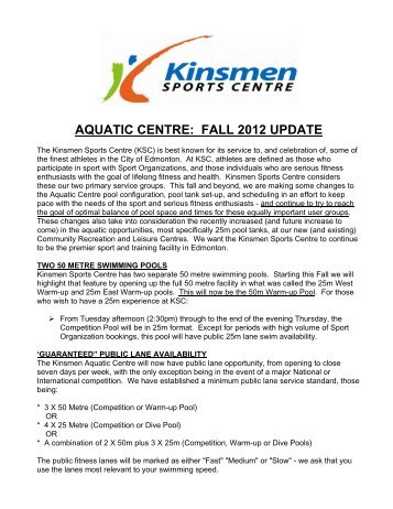 Kinsmen Sports Centre - Aquatic Centre Fall ... - City of Edmonton