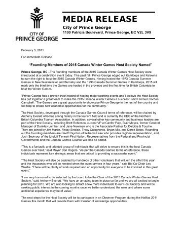 MEDIA RELEASE - City of Prince George