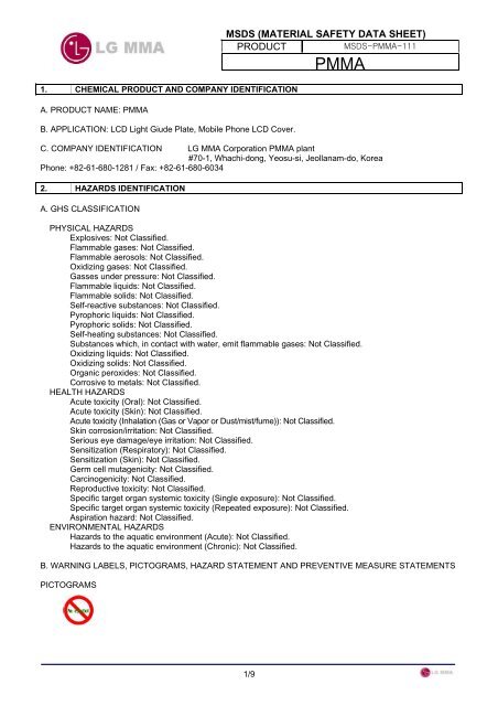 MSDS (MATERIAL SAFETY DATA SHEET) PRODUCT - LG MMA