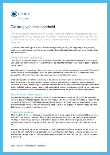 Die krag van dankbaarheid