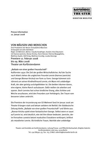 VON MÃUSEN UND MENSCHEN - Theater und KomÃ¶die am ...