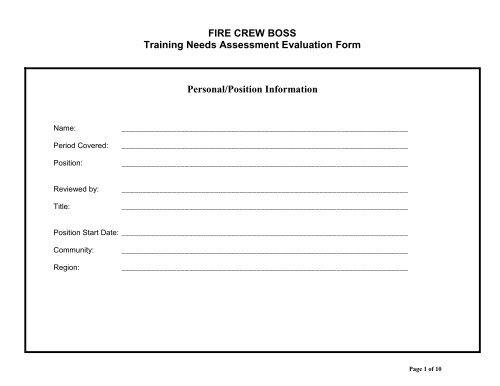 FIRE CREW BOSS Training Needs Assessment Evaluation Form ...