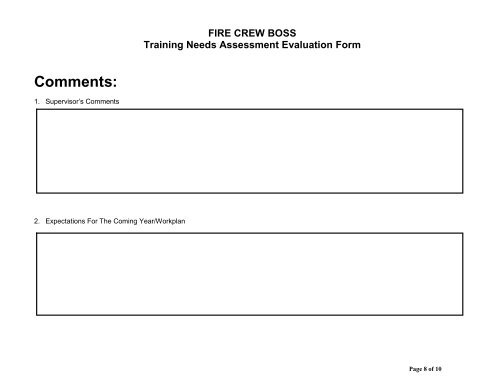 FIRE CREW BOSS Training Needs Assessment Evaluation Form ...