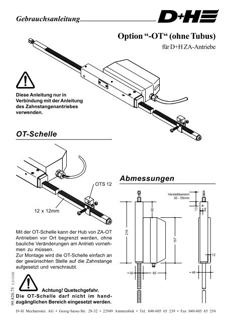 Option â-OTâ (ohne Tubus) - D+H Mechatronic