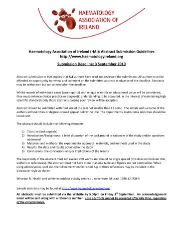 Haematology Association of Ireland (Abstract submission guidelines)