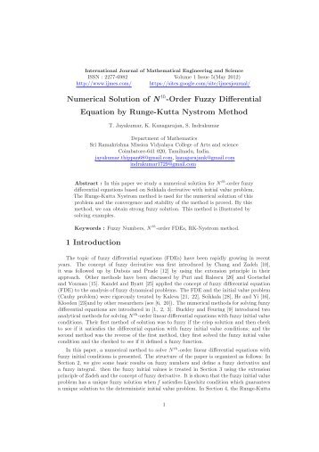 Numerical Solution of N -Order Fuzzy Differential Equation by ... - ijmes