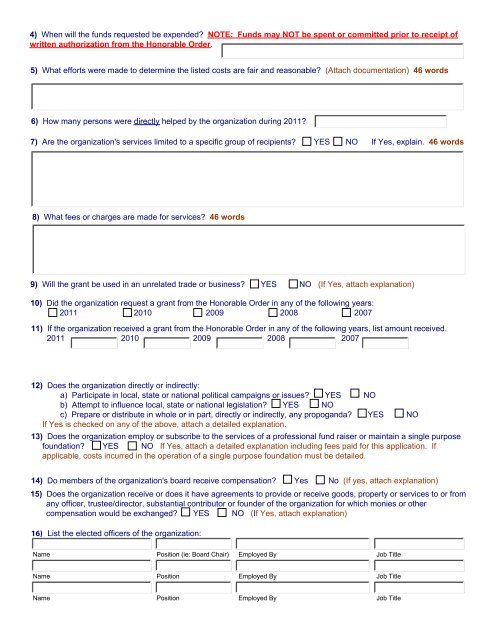 Sample Application - Honorable Order of Kentucky Colonels