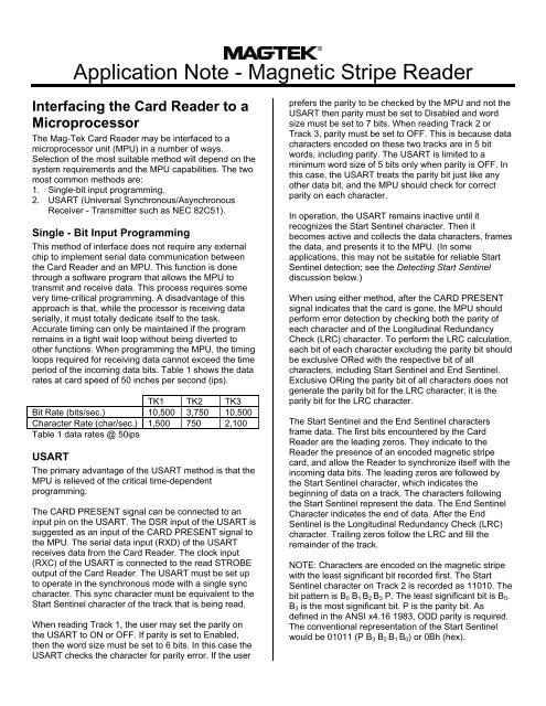Application Notes - Magnetic Stripe Reader - MagTek