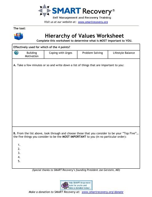 HOV: Hierarchy of Values Worksheet - SMART Recovery