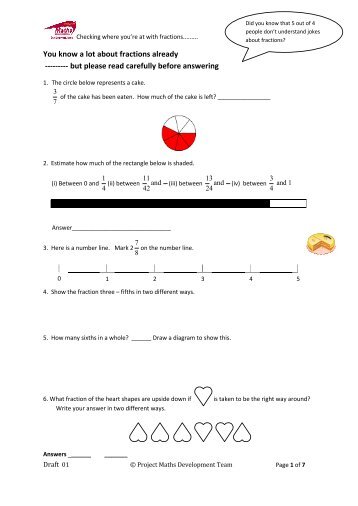 Fractions diagnostic test - Project Maths