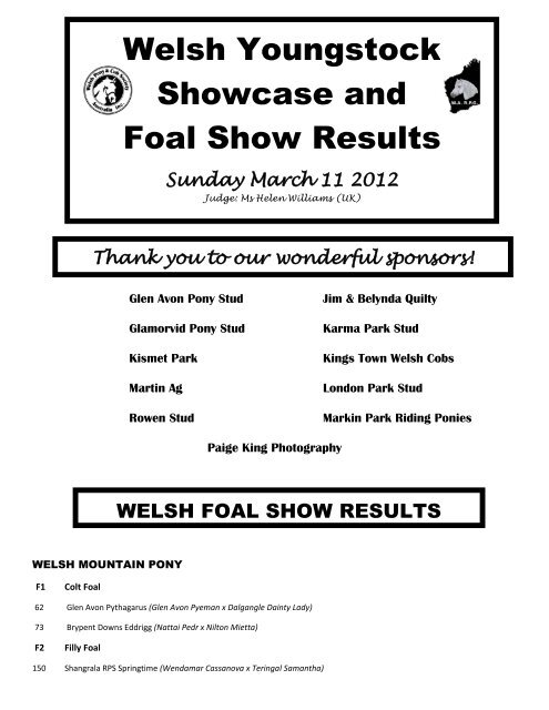 2012 WA Welsh Youngstock Showcase & Foal Show