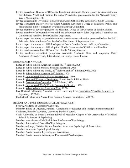 Curriculum Vitae GEORGE ALAN REKERS, Ph.D., FAACP ABPP ...