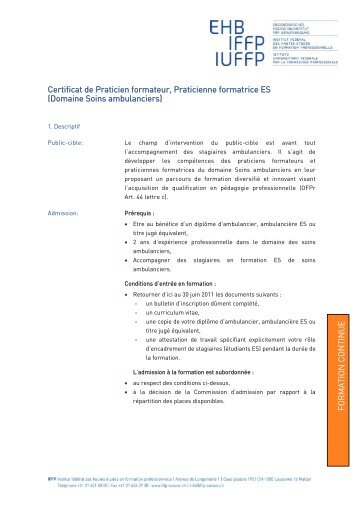 FORMATION CONTINUE Certificat de Praticien formateur ... - EHB