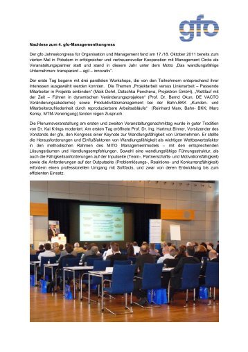 Nachlese zum 4. gfo-Managementkongress - Prof. Binner Akademie