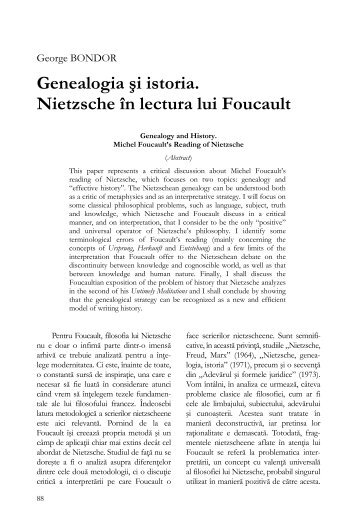 Genealogia Åi istoria. Nietzsche Ã®n lectura lui Foucault - Hermeneia
