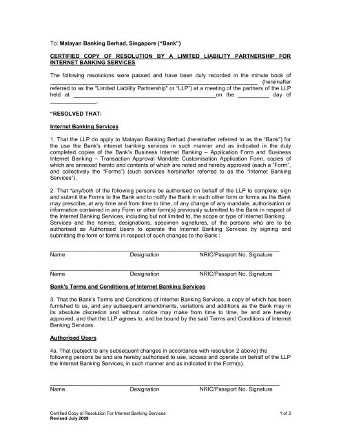 Company Resolution for Limited Liability Partnership (PDF) - Maybank