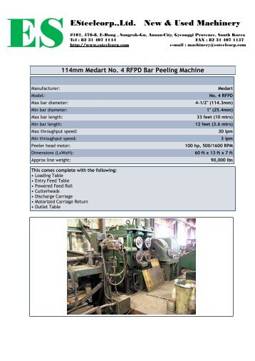 114mm Medart No. 4 RFPD Bar Peeling Machine - Esteelcorp.com