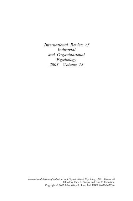 International Review of Industrial and Organizational Psychology