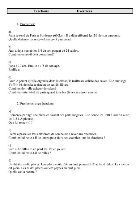 Fractions Exercices - Pass Education