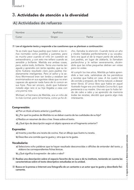 Propuesta DidÃ¡ctica Unidad 3. Lengua castellana y ... - Algaida