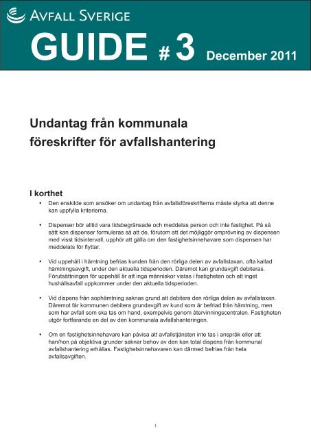 Undantag frÃ¥n kommunala fÃ¶reskrifter - Avfall Sverige
