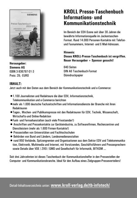 KROLL Presse-Taschenbücher - Pressguide.de