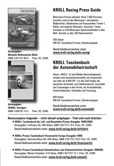 KROLL Presse-Taschenbücher - Pressguide.de