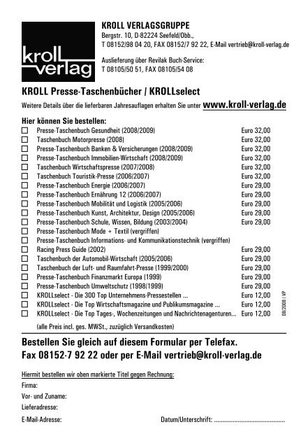 KROLL Presse-Taschenbücher - Pressguide.de