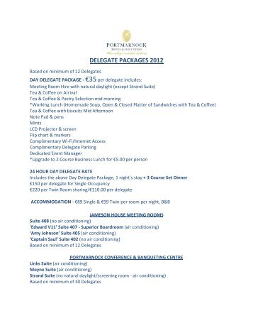 DELEGATE PACKAGES 2012 - Portmarnock Hotel and Golf Links