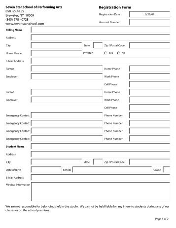 Registration Form - Seven Star School of Performing Arts