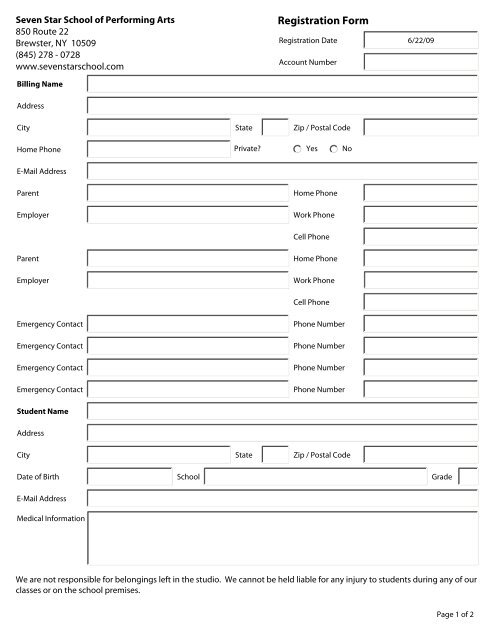 Registration Form - Seven Star School of Performing Arts