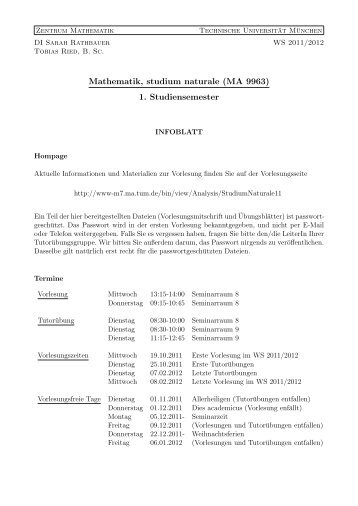 Mathematik, studium naturale (MA 9963) 1 ... - TUM M7/Analysis