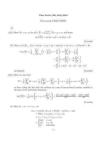 Time Series (S8) 2012/2013 Coursework I: SOLUTIONS [1] (a) cov ...