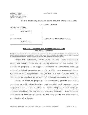 Motion for Return of Property & Suppress Evidence. - Alaska State of ...
