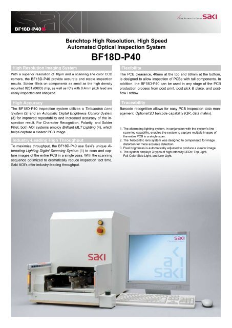 SAKI AOI System Model BF-18D-P40 PDF Brochure - HDI Solutions