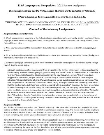 11 AP Language and Composition: 2012 Summer Assignment ...