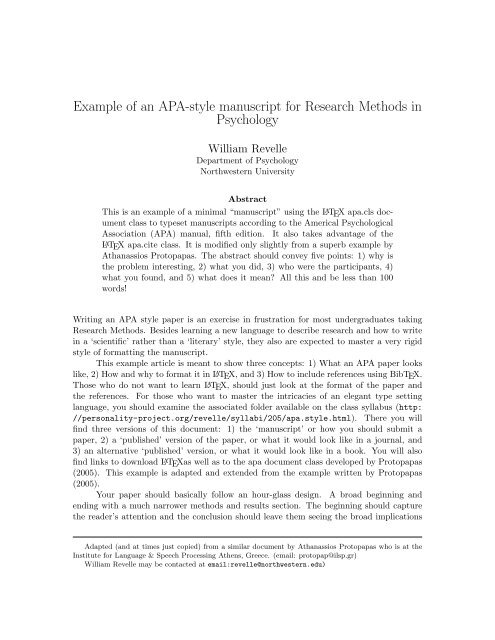 Example of an APA-style manuscript for Research Methods in ...