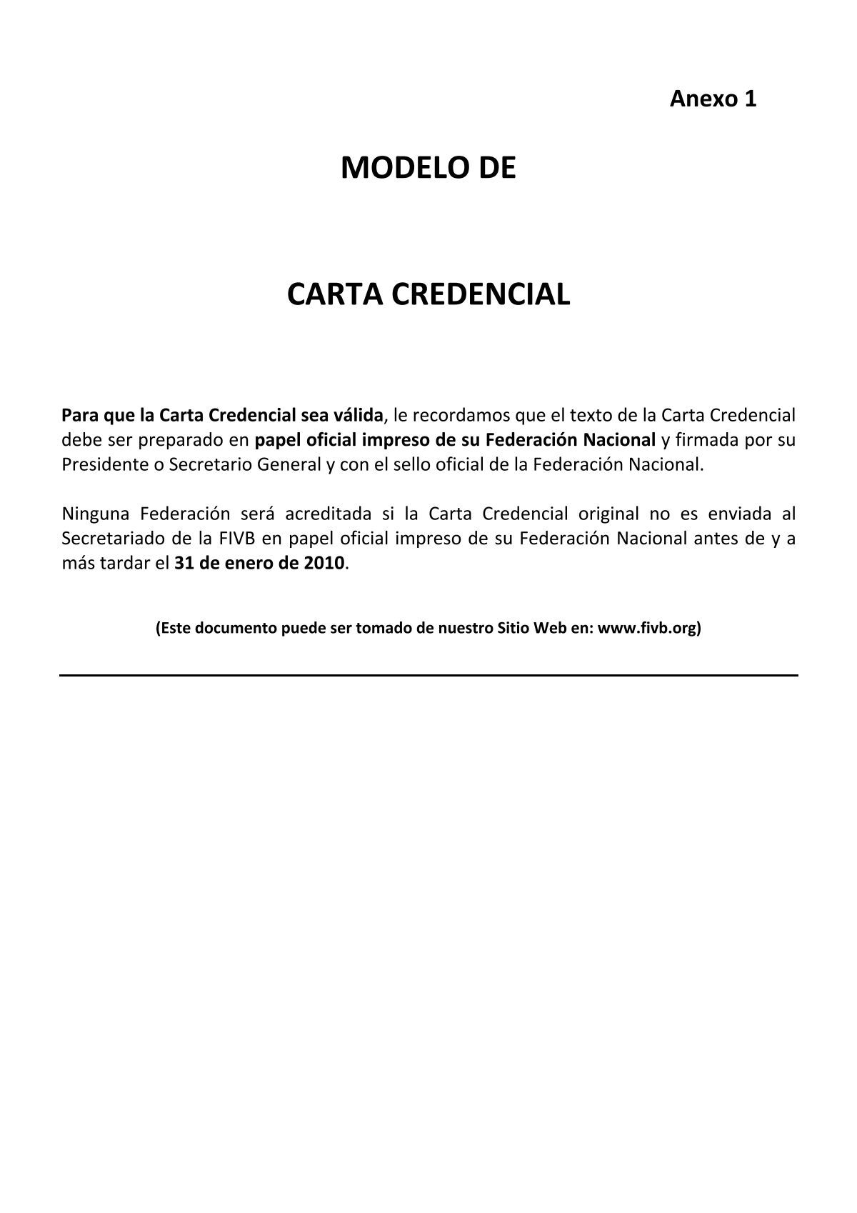 MODELO DE CARTA CREDENCIAL - FIVB