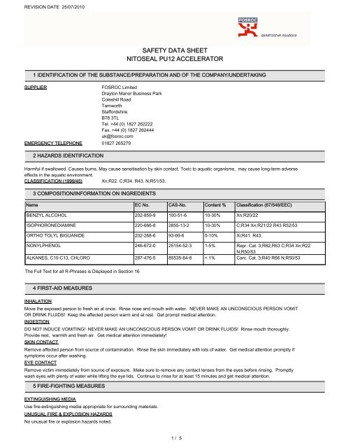 SAFETY DATA SHEET NITOSEAL PU12 ACCELERATOR