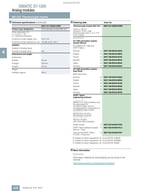 Products for Totally Integrated Automation and Micro ... - Siemens