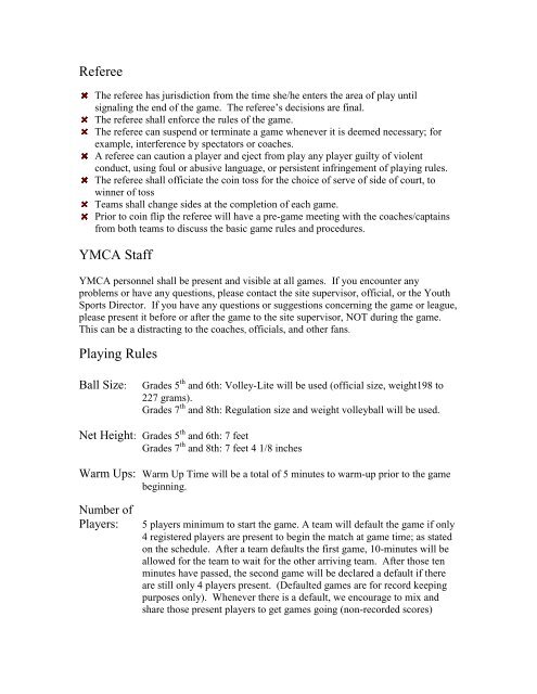 2012 Competitive Volleyball Rules - Youth Sports YMCA