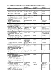 List of all items held in the Genealogy collection at Lake Macquarie ...