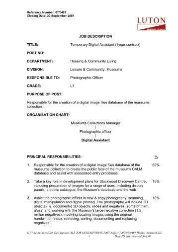 JOB DESCRIPTION TITLE: Temporary Digital Assistant (1year ...