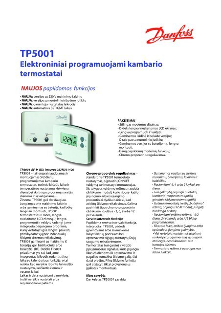 TP 5001 elektroniniai programuojami kambario termostatai - Danfoss