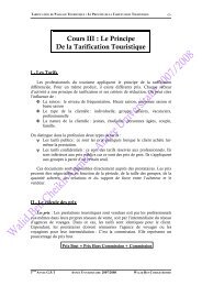 Cours III : Le Principe De la Tarification Touristique