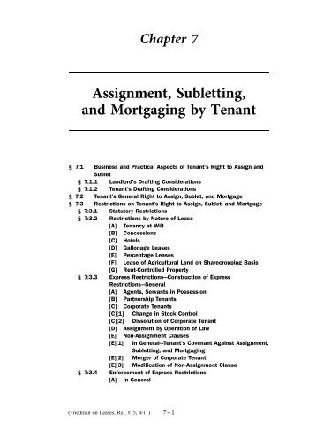 Assignment, Subletting, and Mortgaging by Tenant - Practising Law ...